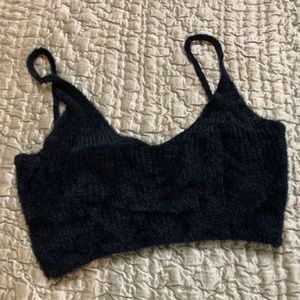 FAUX FUR BLACK CROP TANK